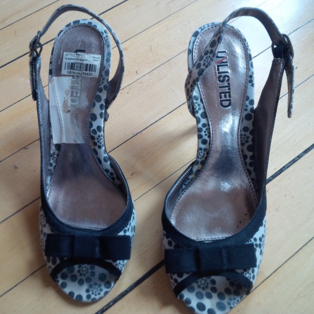 Kenneth Cole Unlisted Black White Fabric Shoes Slingbacks Sandals with Bow Sz 6